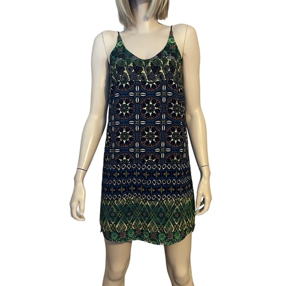 Topshop Shift Slip Dress Mini Cathedral Stain Glass Multi Print High Low NWOT - Picture 6 of 13